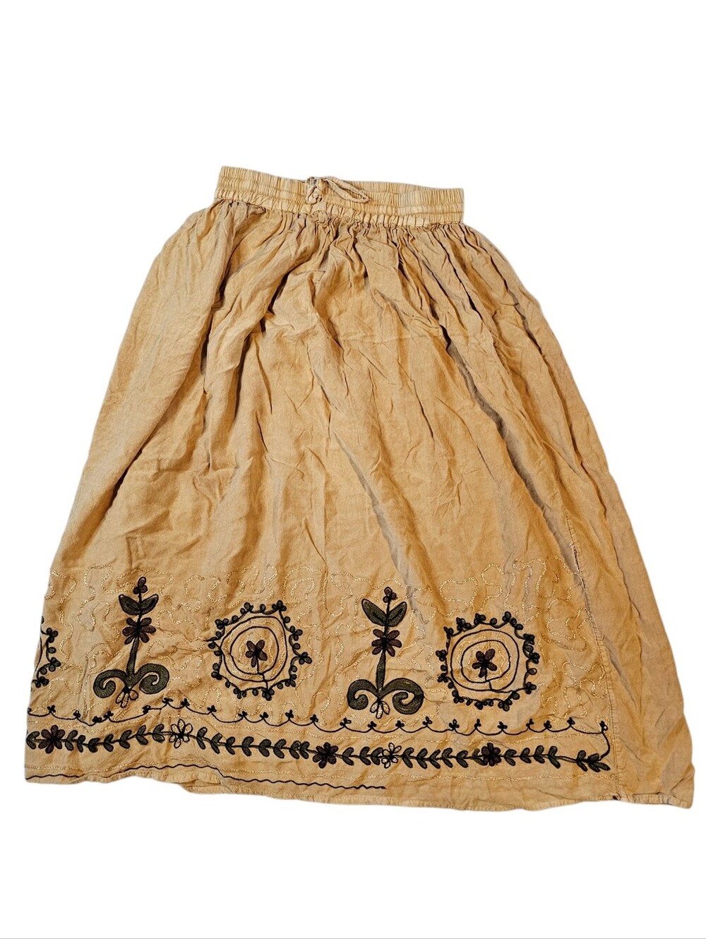 Boho Embroidered Maxi Skirt in Tan
